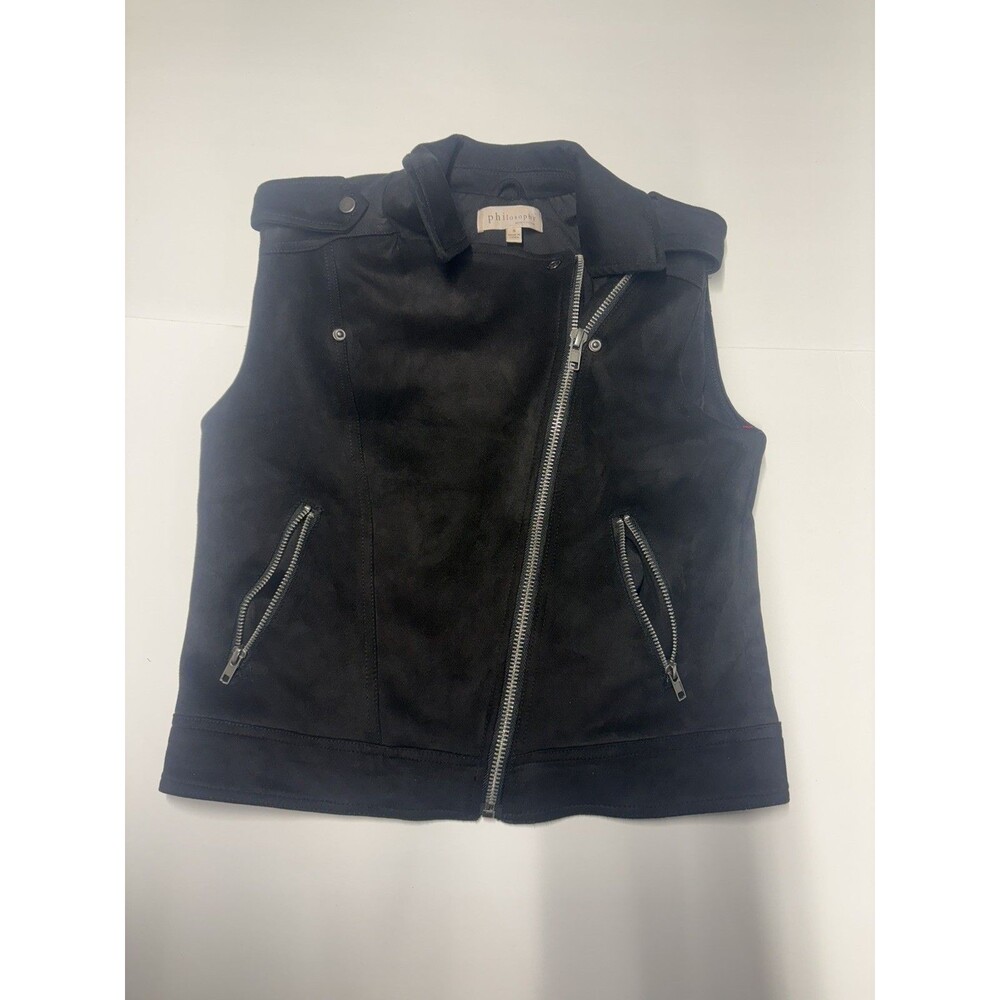 Philosophy Women’s Small Black Faux Suede Moto Vest Biker Zip Jacket